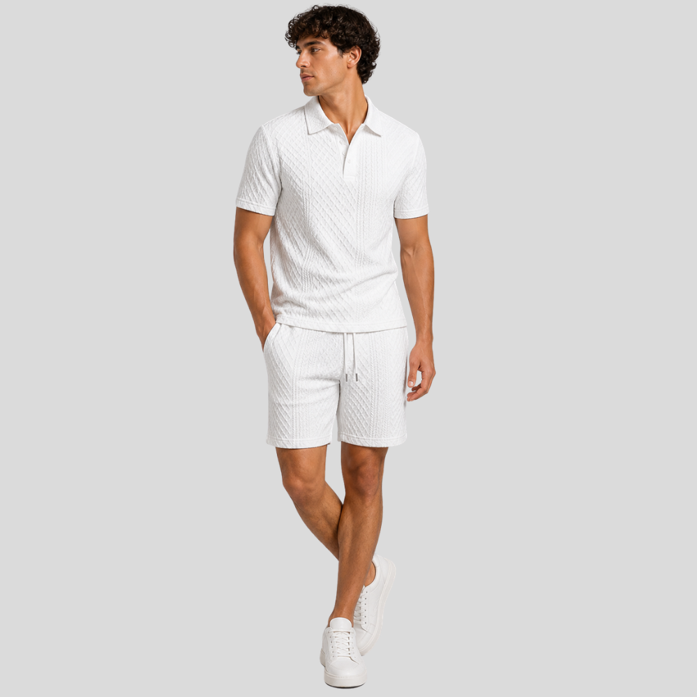 Ensemble homme 2 pièces été – chemise & short texture losanges, léger et respirant